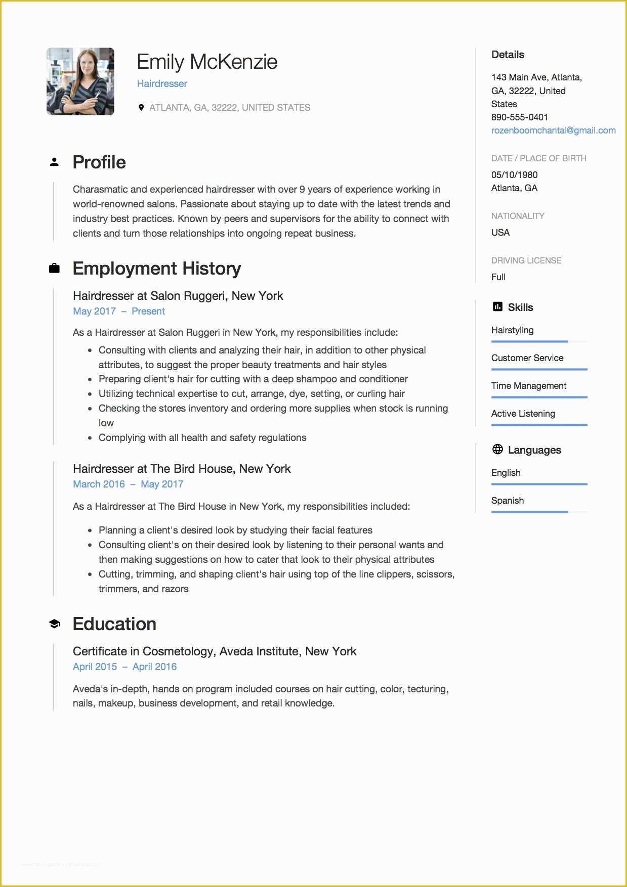Free Hair Stylist Resume Templates Download Of Hairdresser Resume Sample Example Template Cv