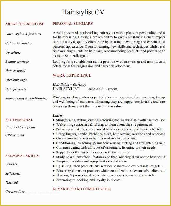 Free Hair Stylist Resume Templates Download Of Sample Hairdressing Cv Template 7 Download Documents In Pdf