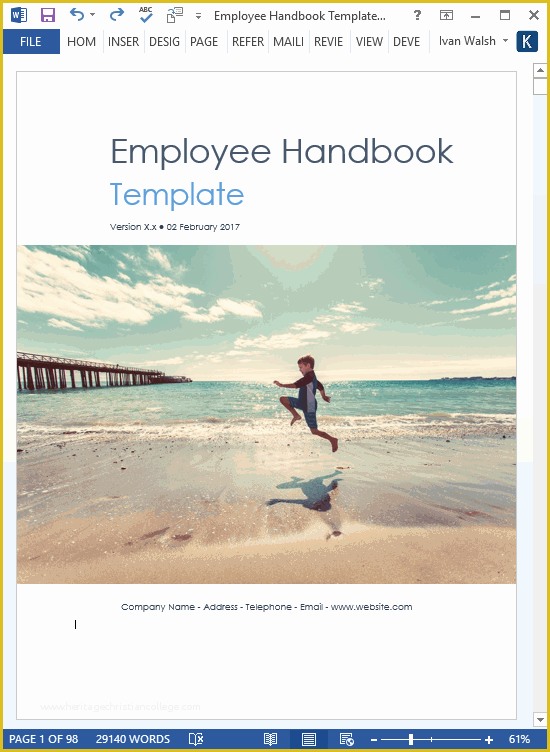 Free Handbook Template Word Of Employee Handbook Template – Download 100 Pg Ms Word