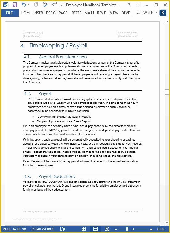 Free Handbook Template Word Of Employee Handbook Template • My software Templates