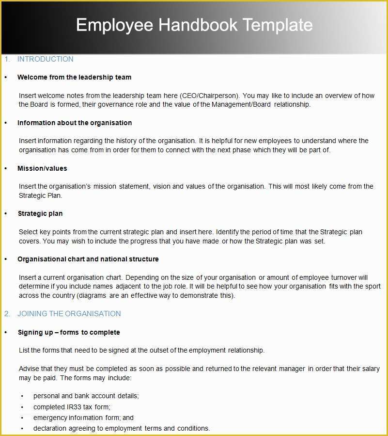 Free Handbook Template Word Of Employee Handbook Template
