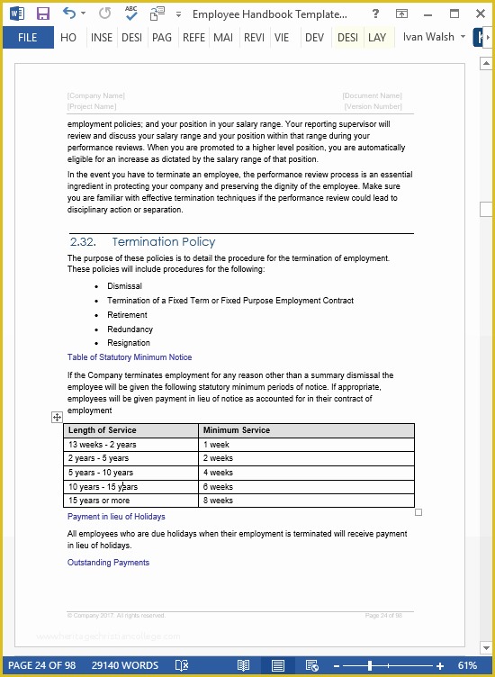 Free Handbook Template Word Of Employee Handbook Templates Ms Word Free Policy Manual