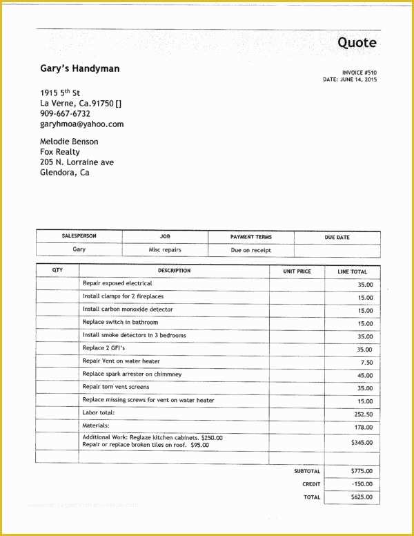 Free Handyman Invoice Template Of 12 Handyman Invoice Templates – Pdf Word Excel