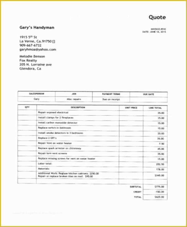 Free Handyman Invoice Template Of 6 Handyman Invoice Template Free Sample Example format