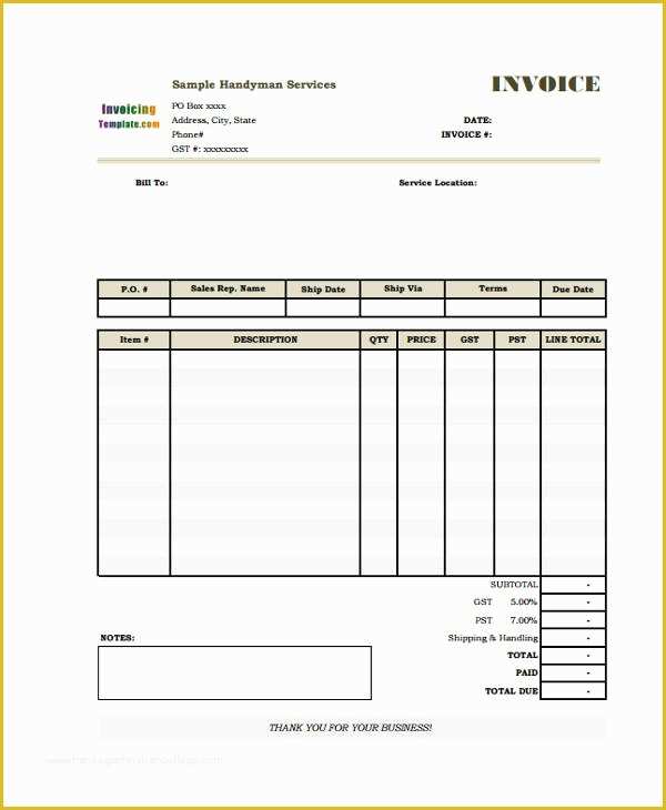 Free Handyman Invoice Template Of 6 Handyman Invoice Template Free Sample Example format