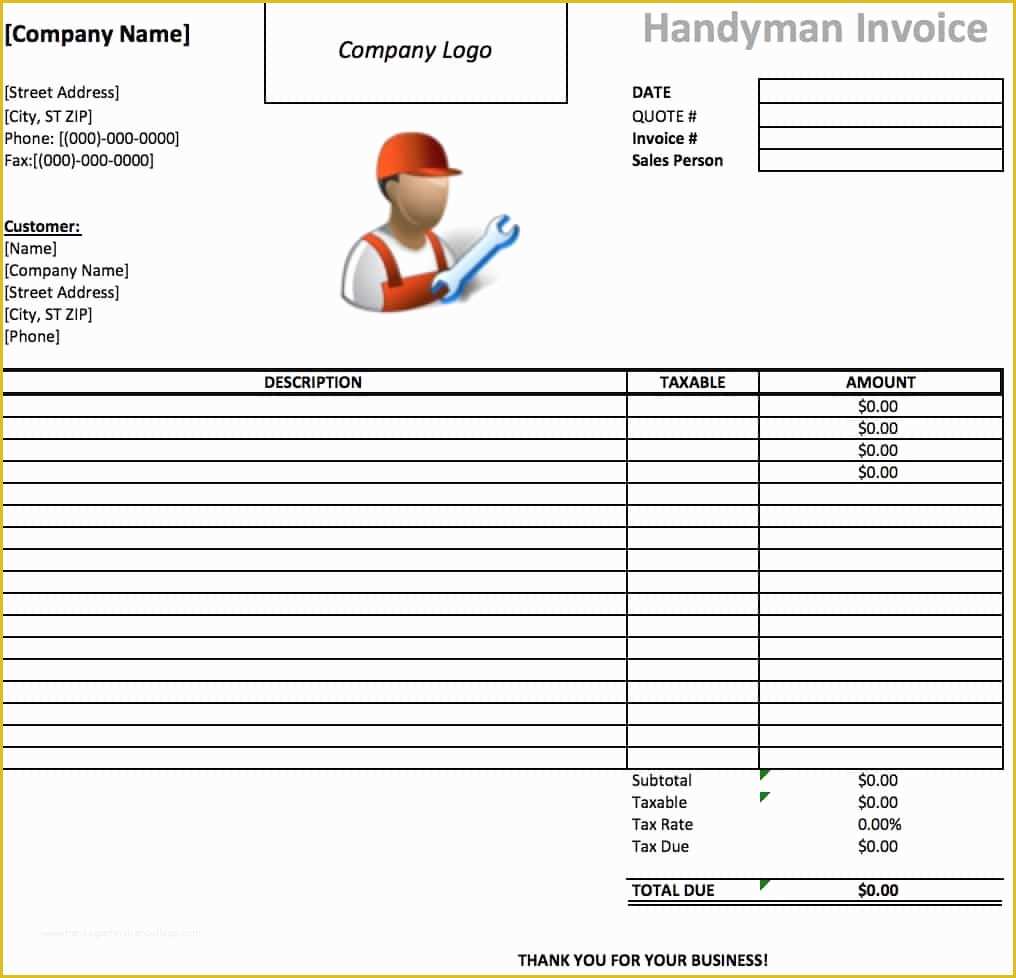 Free Handyman Invoice Template Of Free Handyman Invoice Template Excel Pdf