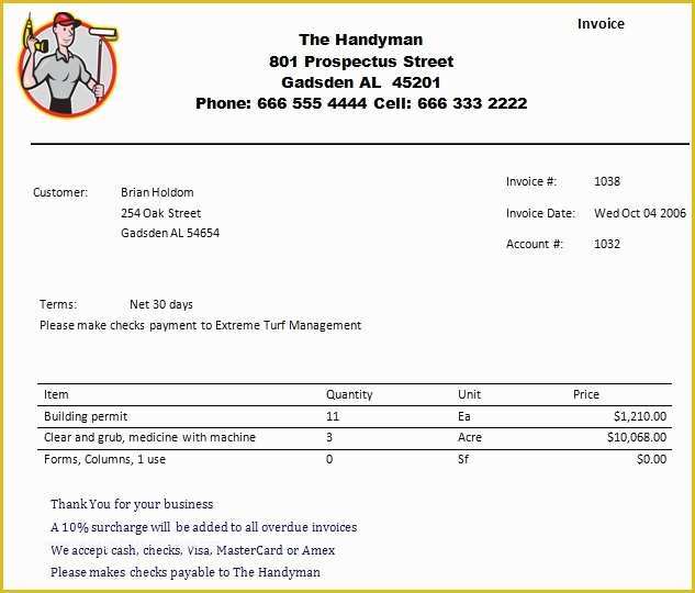 Free Handyman Invoice Template Of Handyman Invoice Template