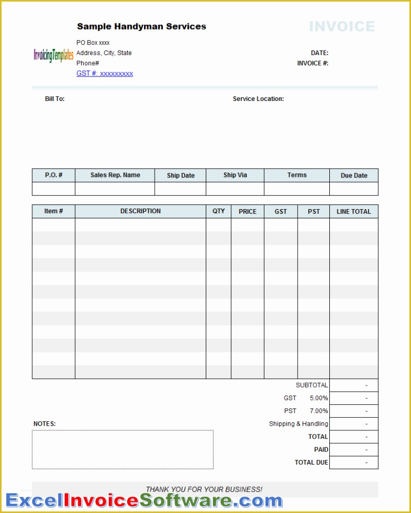 Free Handyman Invoice Template Of Service Excel Invoice software