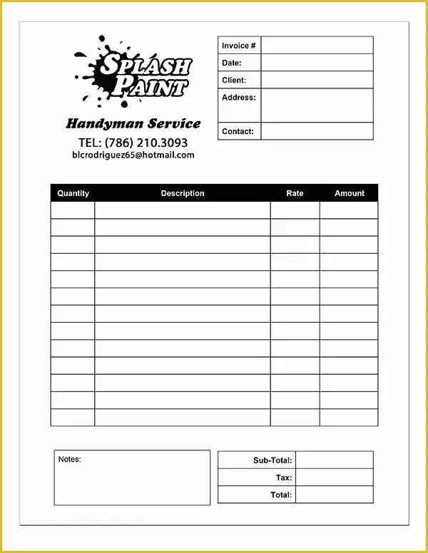 Free Handyman Invoice Template Of Splash Paint Handyman Service Invoice Design