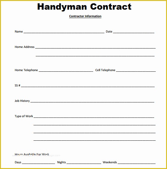 Free Handyman Proposal Templates Of Handyman Contract Templates Find Word Templates