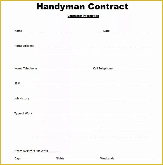 Free Handyman Proposal Templates Of Handyman Contract Templates Find Word Templates