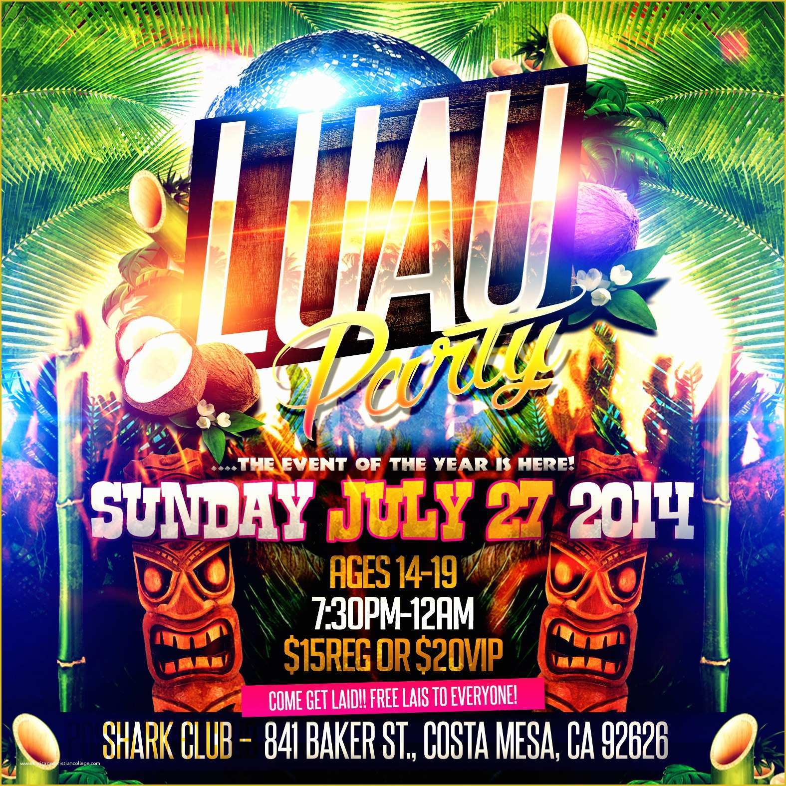 Free Hawaiian Luau Flyer Template Of Club Starz orange County Sunday Jul 27 2014 Luau