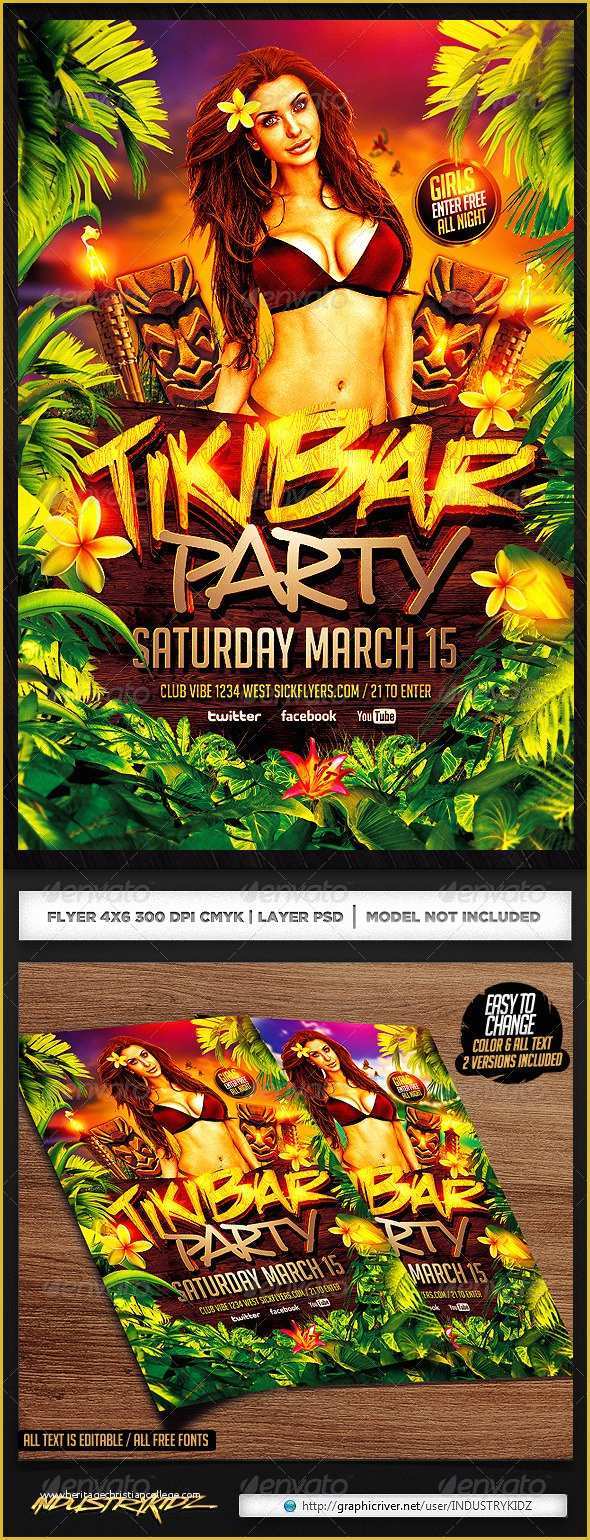 Free Hawaiian Luau Flyer Template Of Tiki Bar Party Flyer Template V2 by Industrykidz