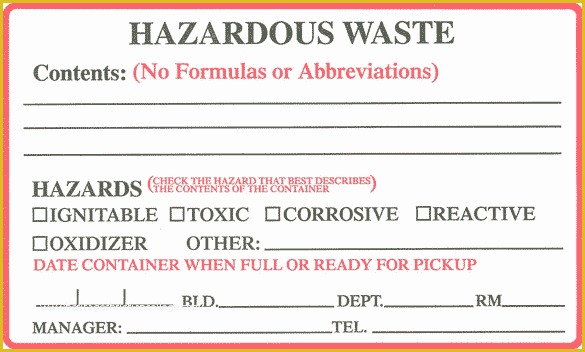 Free Hazardous Waste Label Template Of Container Labeling