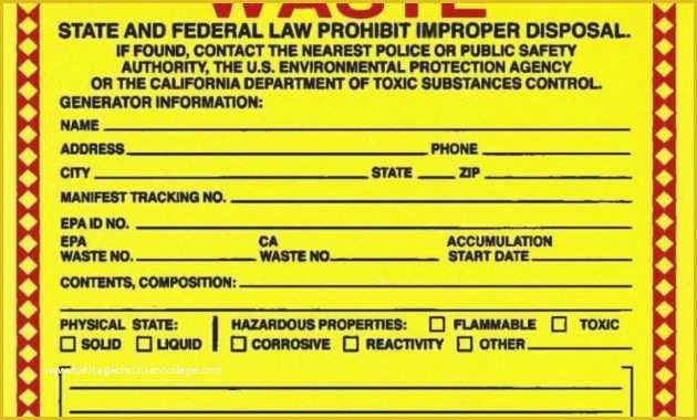 Free Hazardous Waste Label Template Of Free Printable Hazardous Waste Labels Enchanting Brady