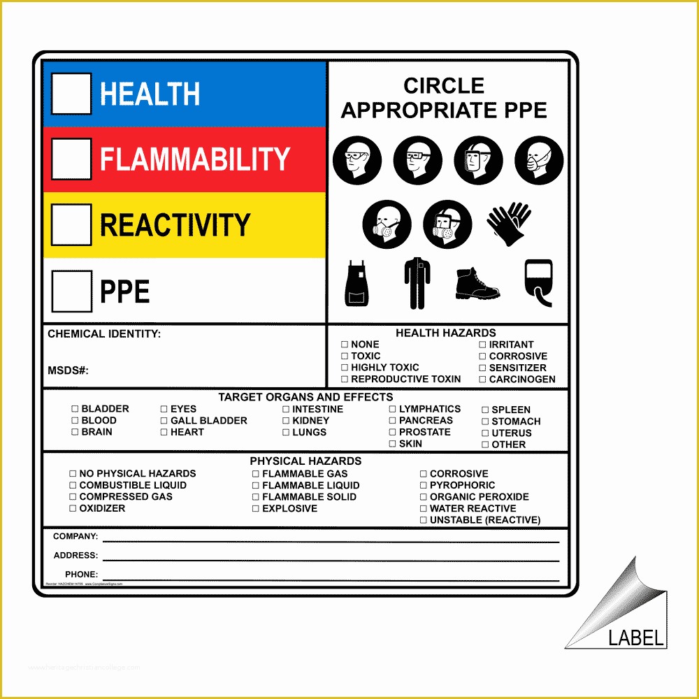 Free Hazardous Waste Label Template Of Health Flammability Reactivity Label Hazchem Chemical