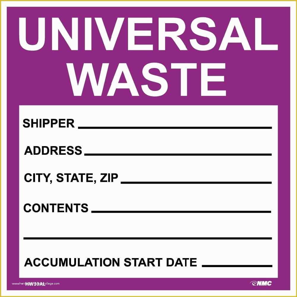 Free Hazardous Waste Label Template Of Self Laminating Labels Universal Waste In Purple 6x6 Ps