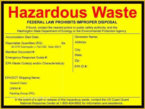 Free Hazardous Waste Label Template Of Washington State Department Of