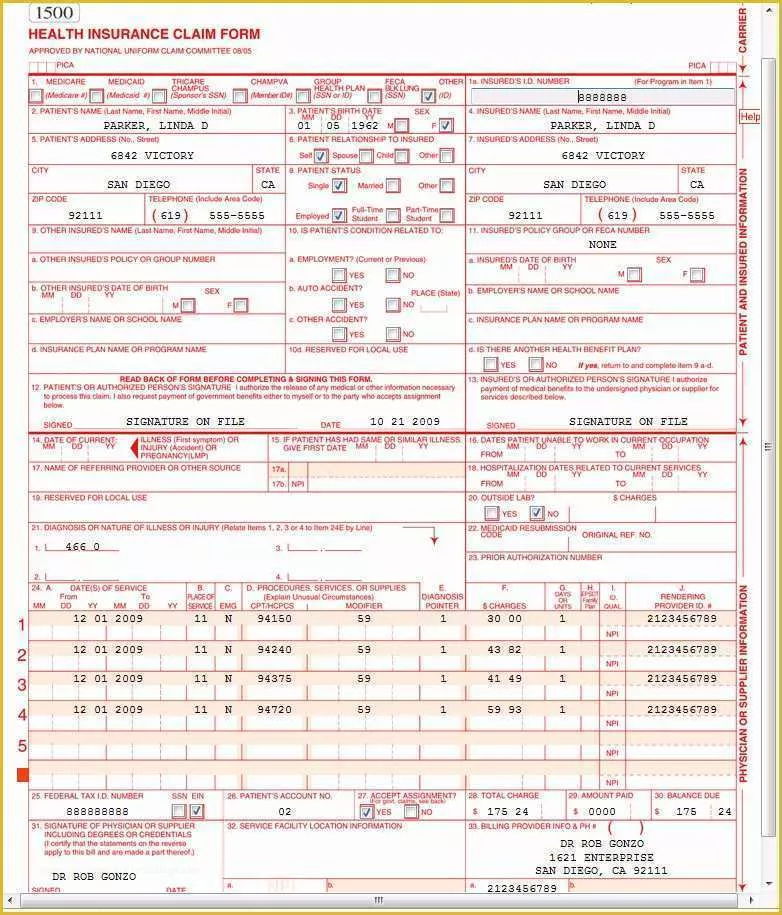 Free Health Insurance Claim form 1500 Template Of Cms 1500 form Template Cms 1500 Health Insurance Paper