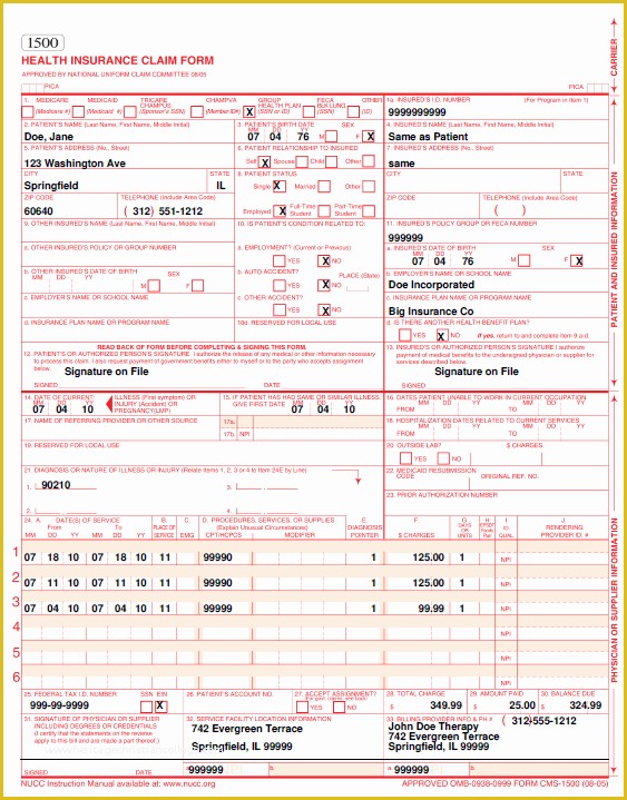 Free Health Insurance Claim form 1500 Template Of Cms 1500 Template