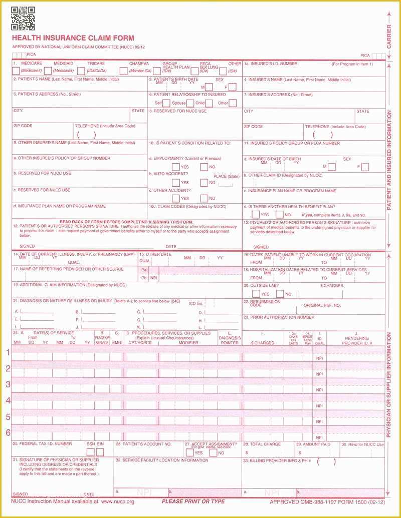 Free Health Insurance Claim form 1500 Template Of Cms Insurance Claim forms