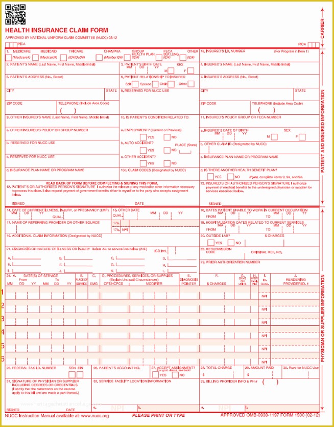 Free Health Insurance Claim form 1500 Template Of Fillable Cms 1500 form Olalaopx