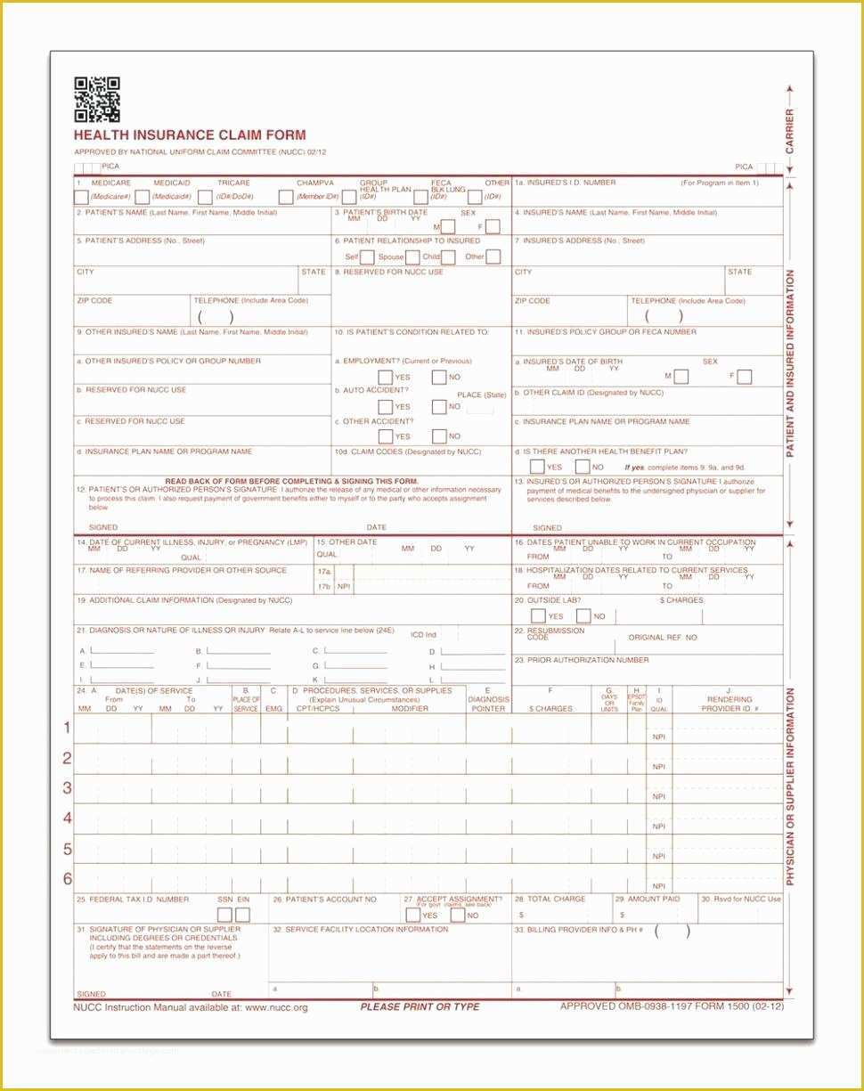 Free Health Insurance Claim form 1500 Template Of form 1500 – Campuscareer
