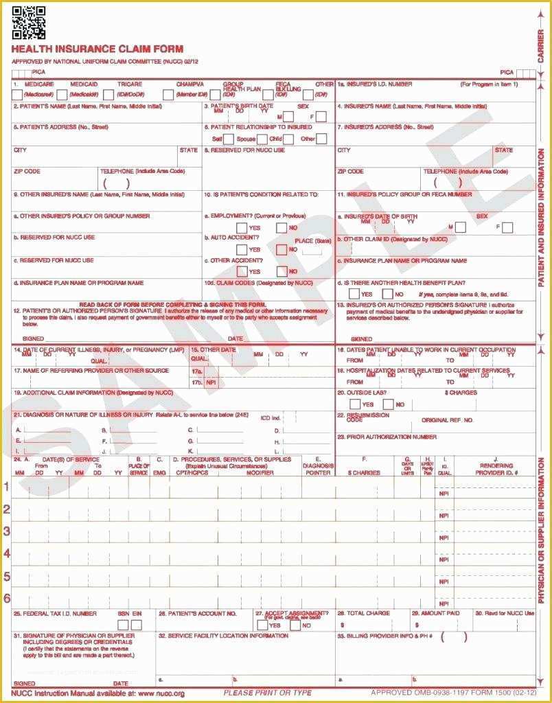 Free Health Insurance Claim form 1500 Template Of Health Insurance Claim form 1500 Health Insurance Claim