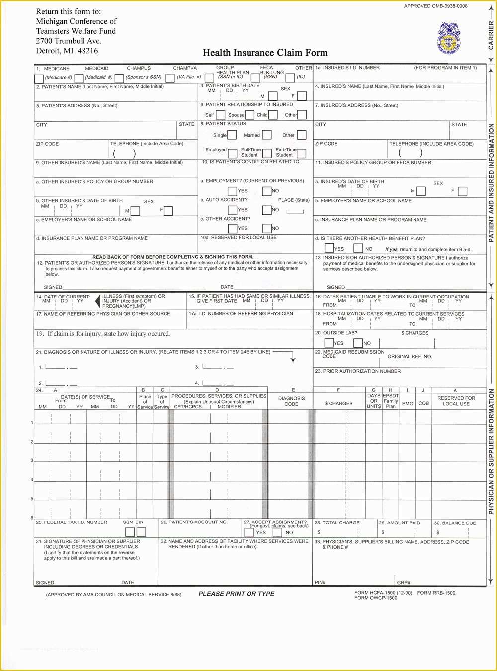 Printable Cms 1500 Form Download Printable Forms Free Online