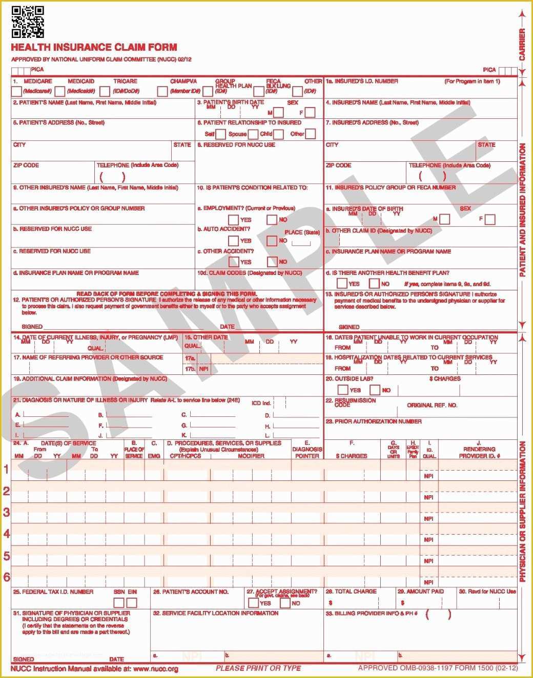 Free Health Insurance Claim form 1500 Template Of Medical Claim form 1500 to Pin On Pinterest