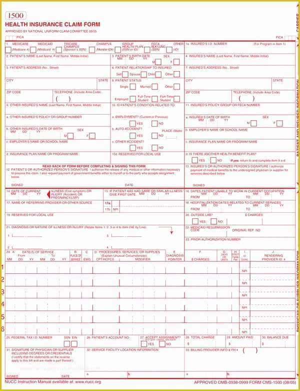 Free Health Insurance Claim form 1500 Template Of Printable Fillable Cms 1500 Template – Free Template Design