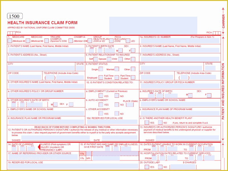 Free Health Insurance Claim form 1500 Template Of Trackerandco Blog