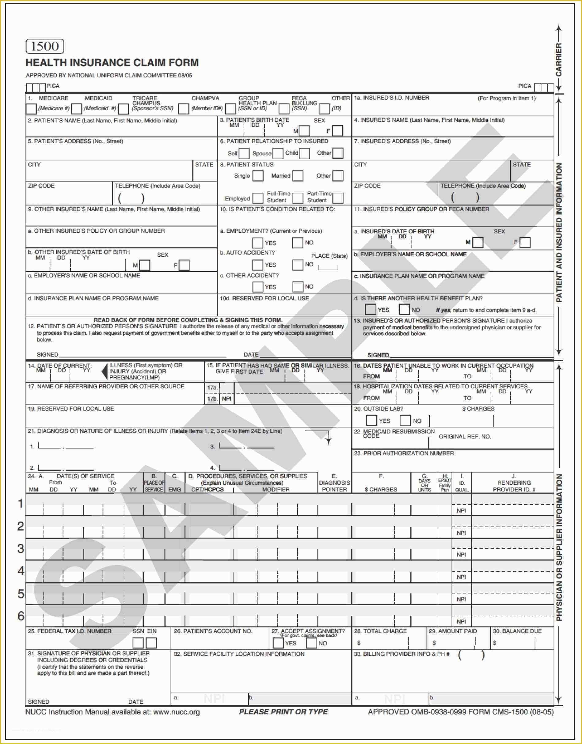 Free Health Insurance Claim form 1500 Template Of Unique Cms 1500 Template Free