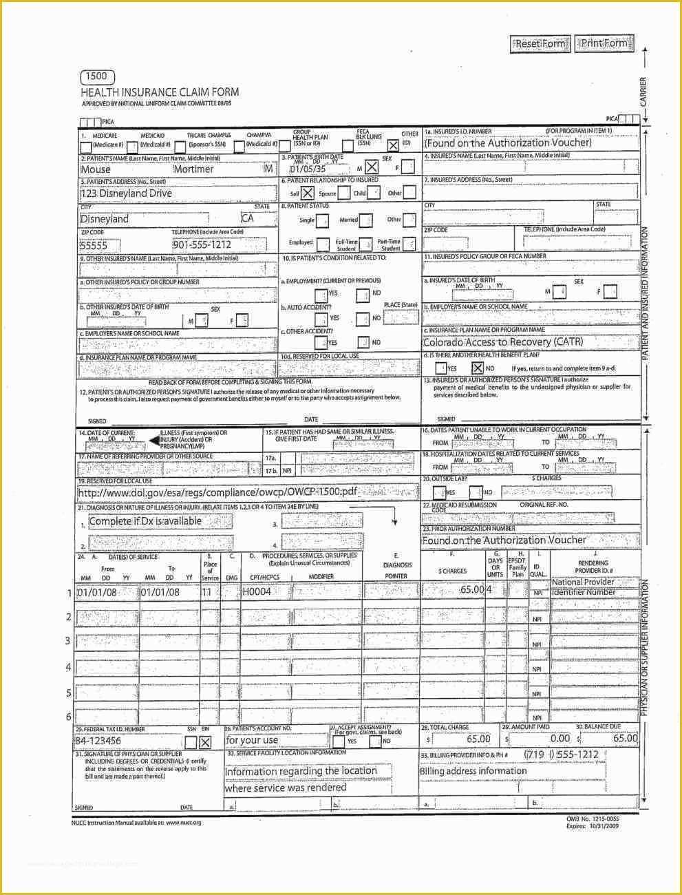 Free Health Insurance Claim form 1500 Template Of Unique Cms 1500 Template Free