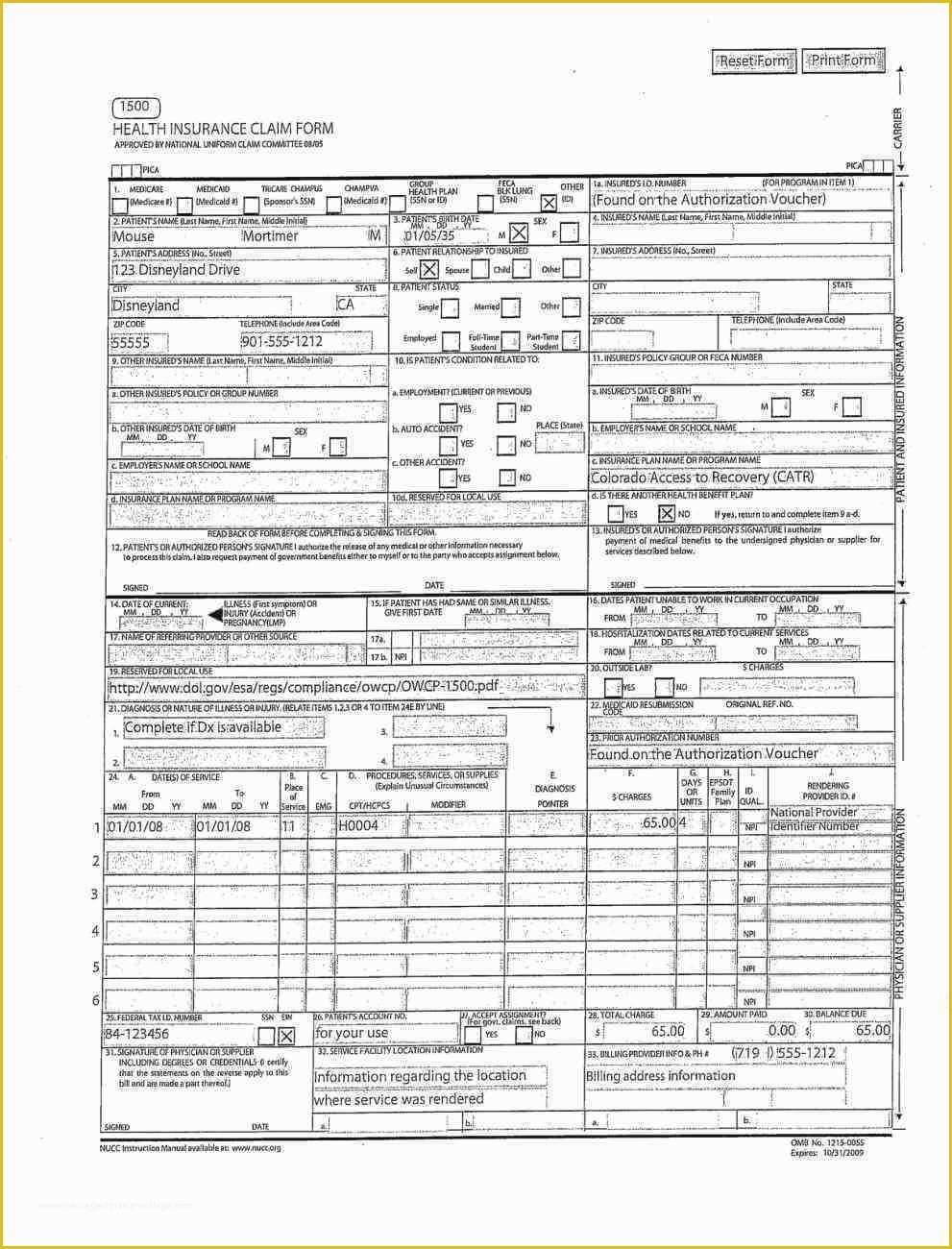 Free Health Insurance Claim Form 1500 Template Of Hcfa 1500 Claim Form 