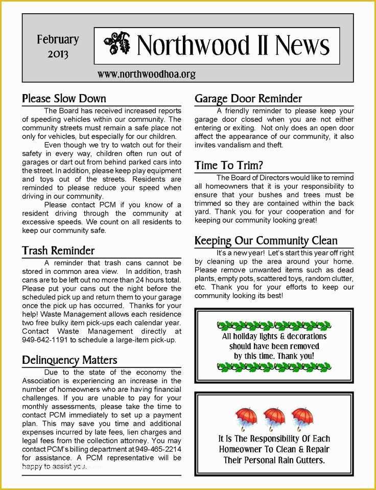 Free Hoa Newsletter Templates Of 11 Best Sample Newsletters Images On Pinterest