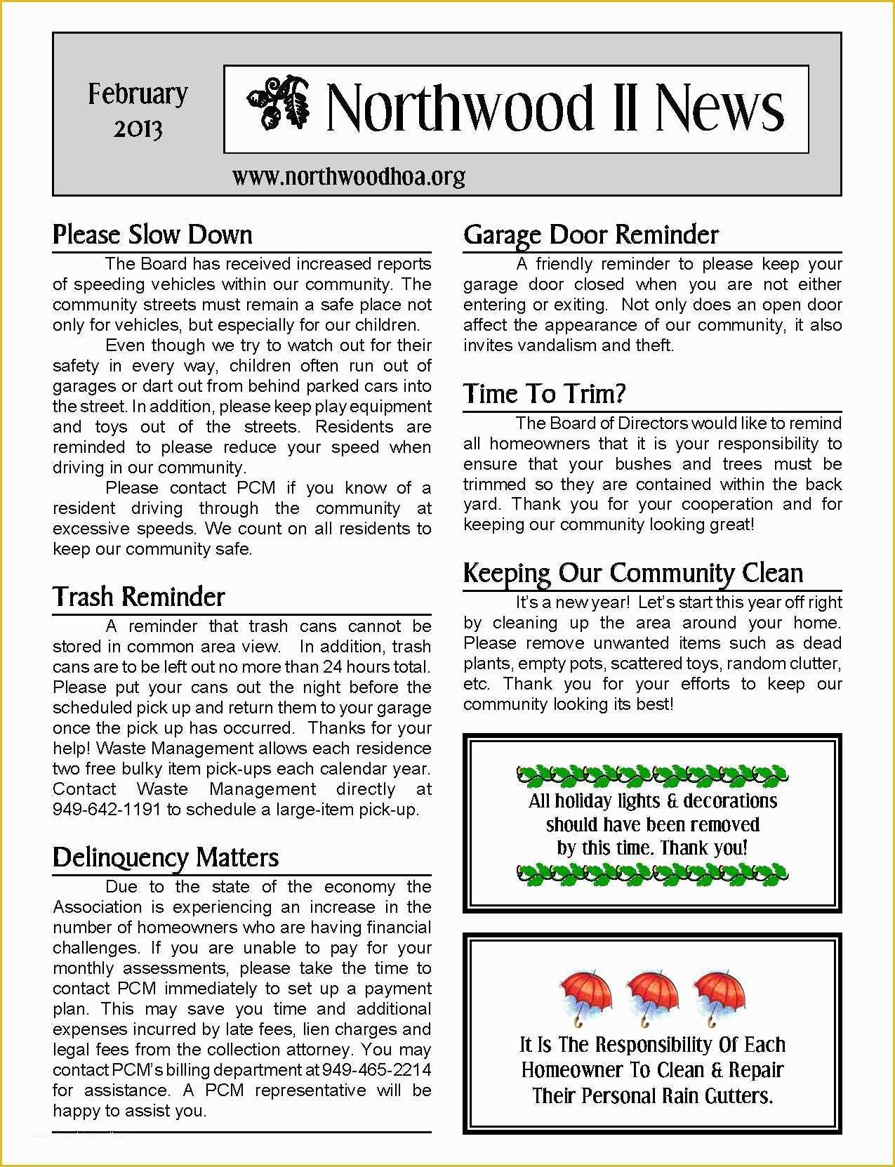 Free Hoa Newsletter Templates Printable Templates