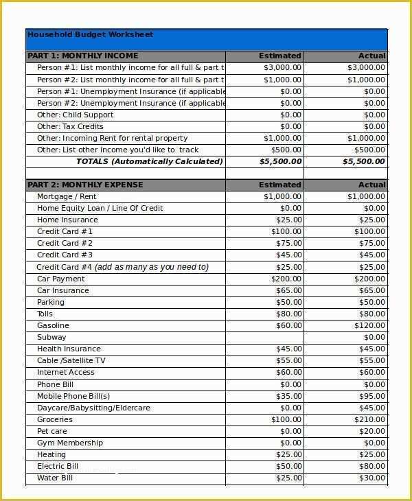 Free Home Budget Template Of Household Bud Template 9 Free Sample Example