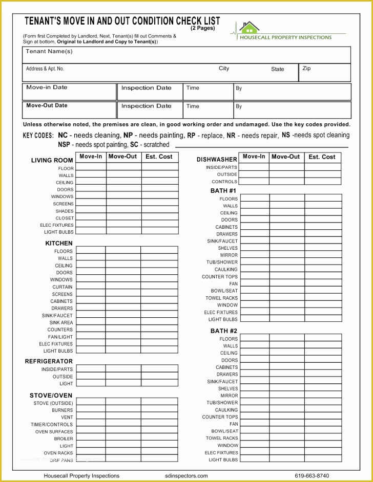 Free Home Inspection Template Of Checklist Landlord Inspection Checklist Template