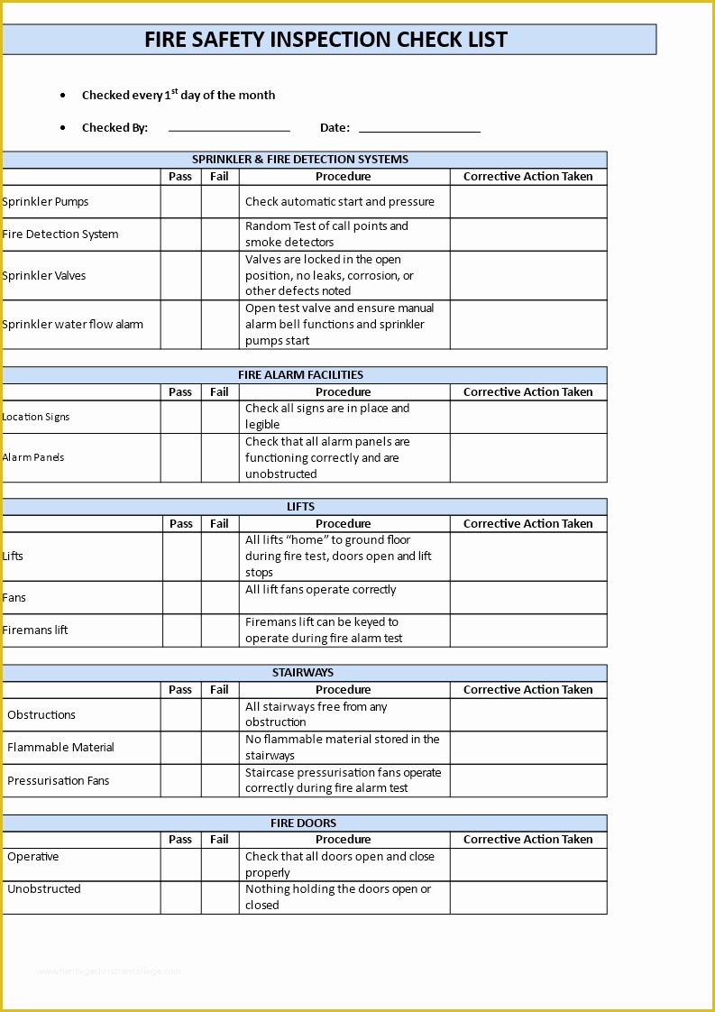 Free Home Inspection Template Of Collection Monthly Safety Inspection Checklist Template