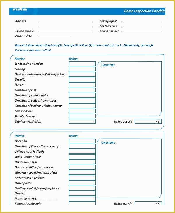 Free Home Inspection Template Of Home Inspection Checklist Template 9 Free Pdf Documents