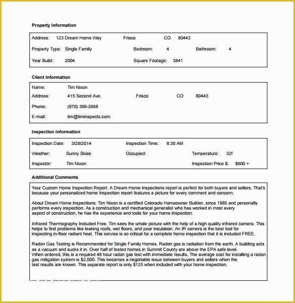 Free Home Inspection Template Of Sample Home Inspection Report Template 11 Free