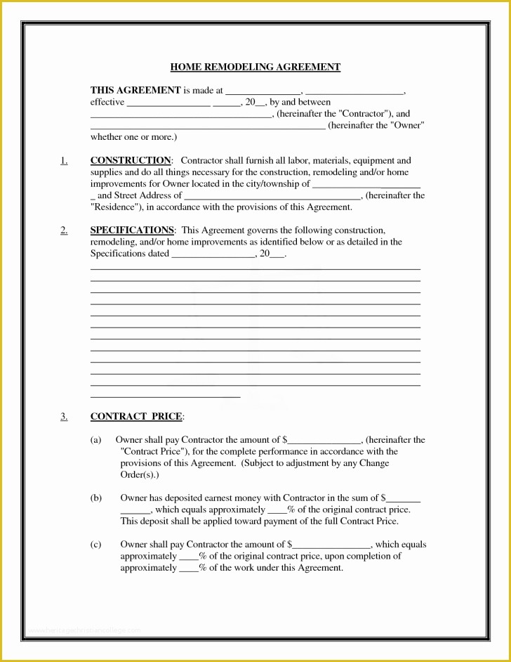 Free Home Remodeling Contract Template Of Contract Remodeling Contract Template