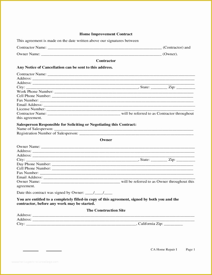 Free Home Remodeling Contract Template Of Home Improvement Contract Sample Free Download