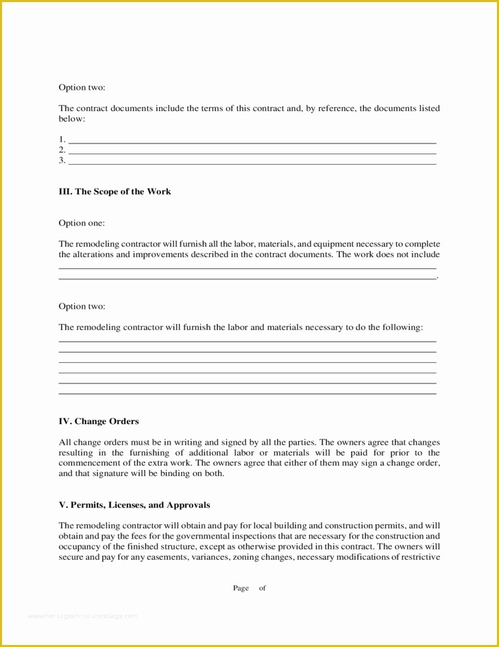 Free Home Remodeling Contract Template Of Remodeling Contract Free Download