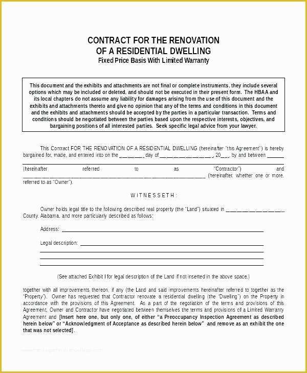 Free Home Remodeling Contract Template Of Remodeling Contracts Template Kitchen Remodel Contract