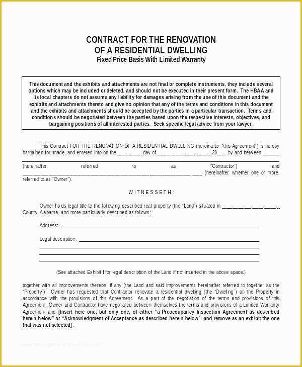 Free Home Remodeling Contract Template Of Remodeling Contracts Template Kitchen Remodel Contract