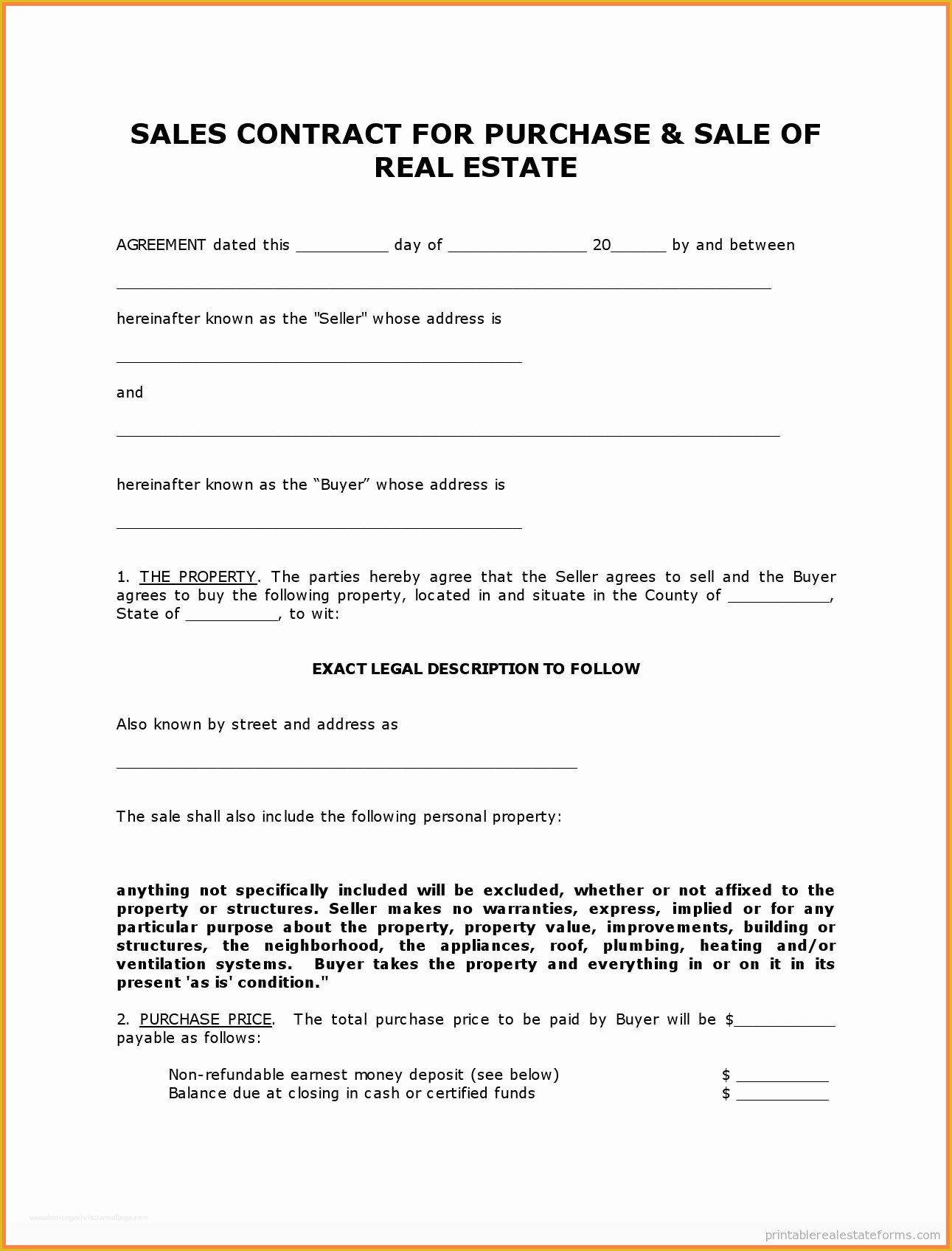Free Home Sale Contract Template Of 4 for Sale by Owner Purchase Agreement form