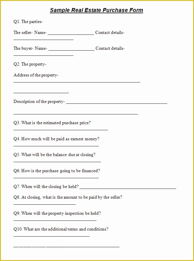 Free Home Sale Contract Template Of Purchase forms