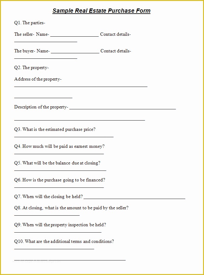 Free Home Sale Contract Template Of Purchase forms